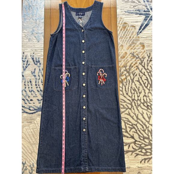 Vintage Ty Original Wear Womens Denim Button Up Candy Cane Dress Womens Size 8P - Picture 3 of 9